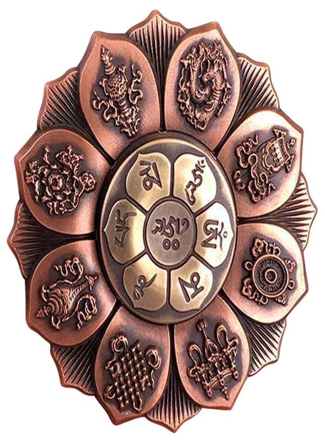 SQUISHCO Fidget Toys, Red Copper Buddhist Lotus Wheel with Auspicious Symbols Portable Desk Toy for Home Office Travel - Image 1